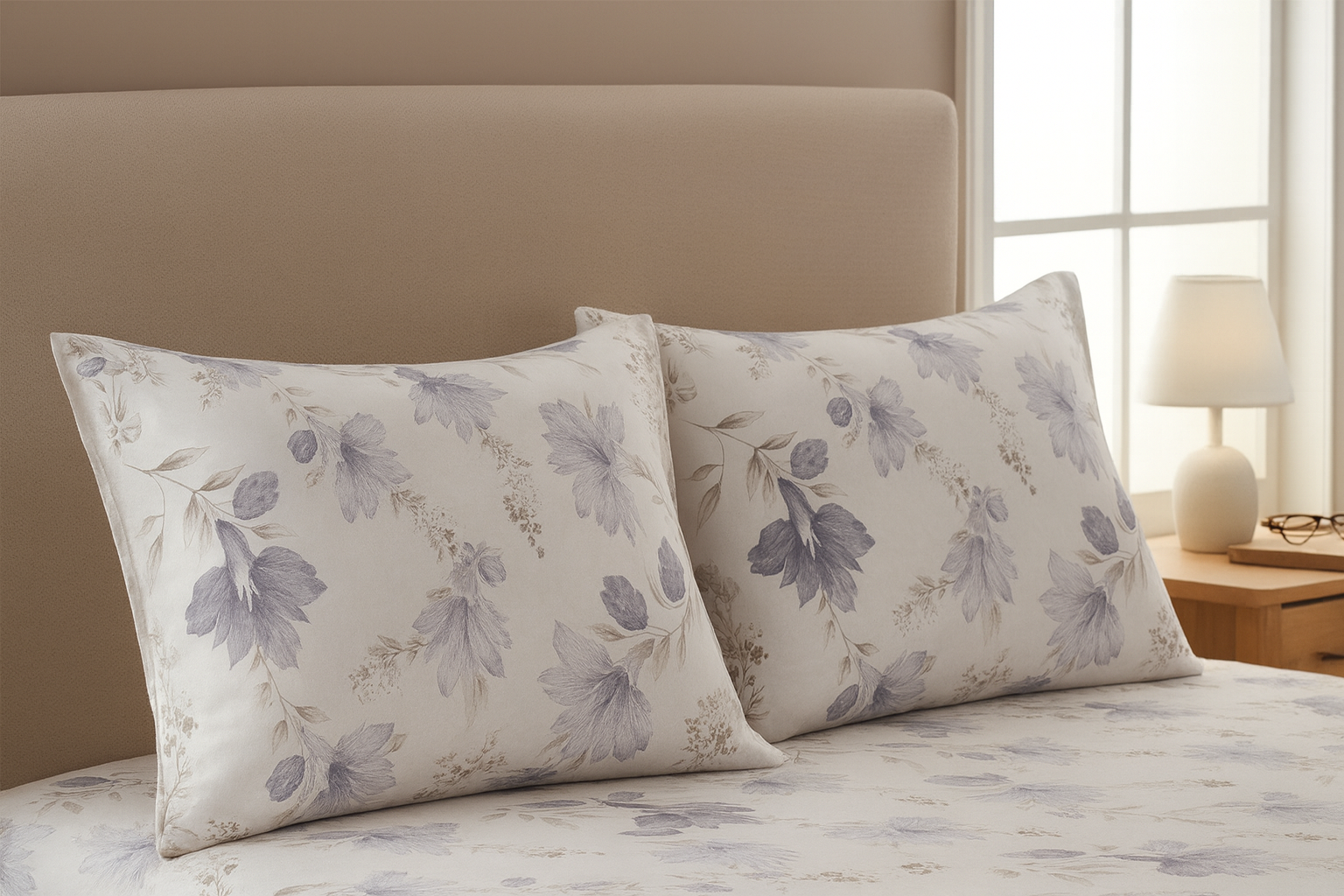 Matangeez Floral Cotton Blend Bedsheet Set for Double Bed & Single Bed – Soft Pastel Lavender Print with Matching Pillow and Cushion Covers